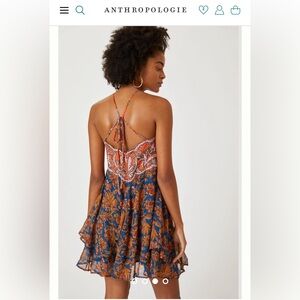 Anthropology Halter Applique Mini Dress Petite